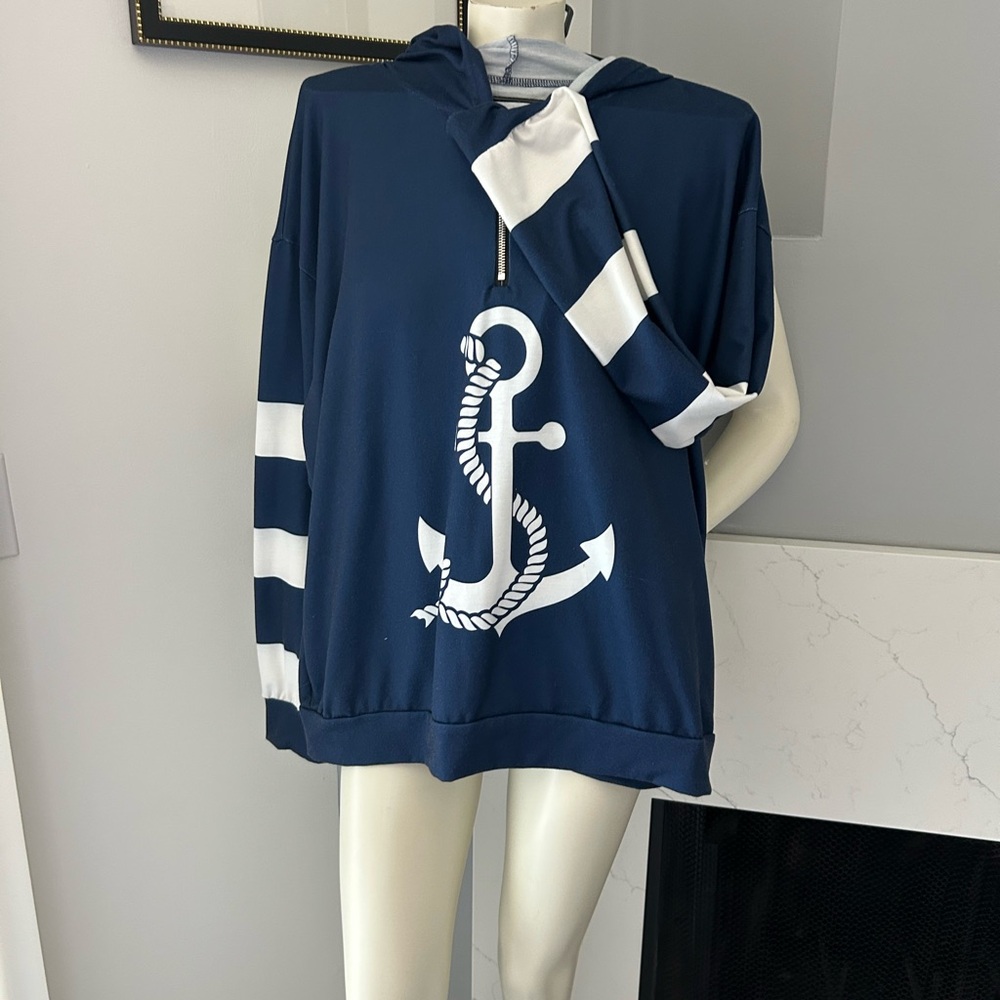 Nautical Navy and White Hoodie